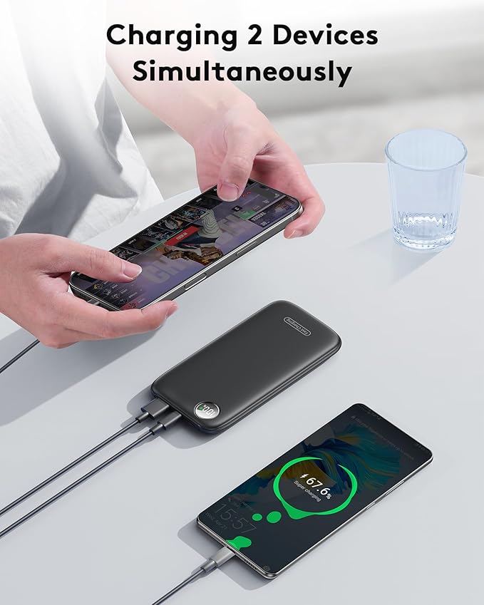 Powerbank Fast Charging Max 12V/4.5A, Ultra Slim Portable Charger USB C 10000mah, Travel Power Bank for iPhone 11 12 13 14 15 16 Samsung Android, DC Lightweight Battery Pack Phone Charger, Deep Black