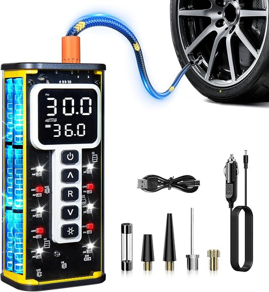Tire Inflator Portable Air Compressor, 150PSI Air Pump for Car Tires, Auto Shut-Off Fast Inflation Tire Pump with Pressure Gauge & LED Light for Car, Bike, Motorcycle, Ball