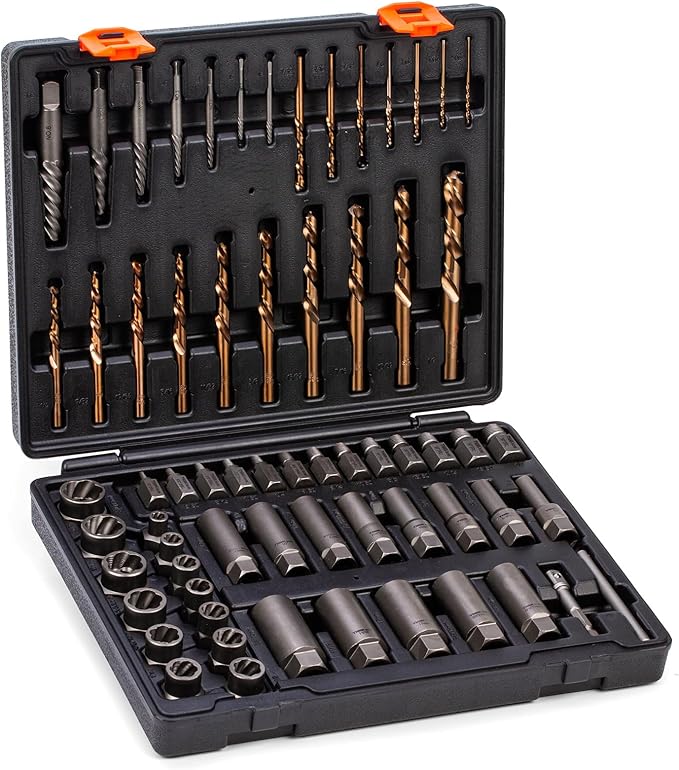 THINKWORK Broken Bolt Extractor Kit, 65 Pieces Easy Out Screw Extractor Set, Lug Nut Removal Tool with Left Hand Drill Bit Set for Removing Damaged, Frozen, Rusted, Rounded-Off Bolts, Nuts & Screws