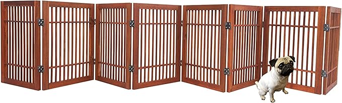 Urnporium Freestanding Pet Gate Folding Wooden Fence for Indoor & Outdoor Use, Durable Acacia Hardwood (Brown Pet Gate, 8 Panel 24" Tall)