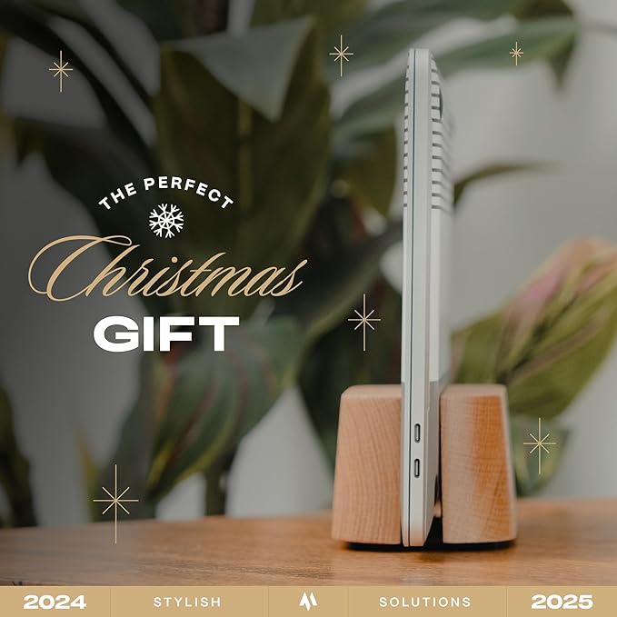 Adjustable Vertical Laptop Stand for Desk, Wooden Laptop Holder, MacBook Pro Stand, Wood Mac Air Dock (Solid Oak)