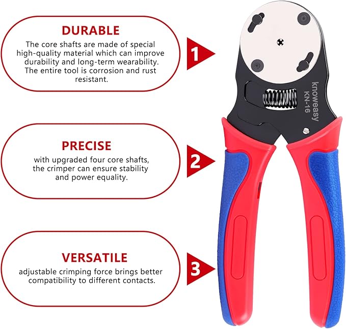 Deutsch Crimper,Knoweasy 4 Way Indent, 8 Impression Closed Barrel Crimper with Deutsch Crimp Tool for Deutsch Contacts - Gage 14, 16, 18 - Perfect for Automotive Application