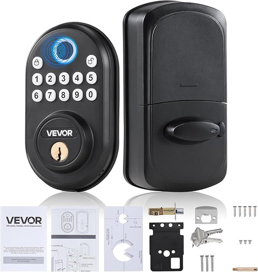 VEVOR Fingerprint Door Lock, with Fingerprint/Keypad Code/Key, One-Time and Anti-Peeking Password, Silent Mode, Constant Unlock Mode, Aluminum Alloy Panel, Electronic Keypad Deadbolt for Entry Doors