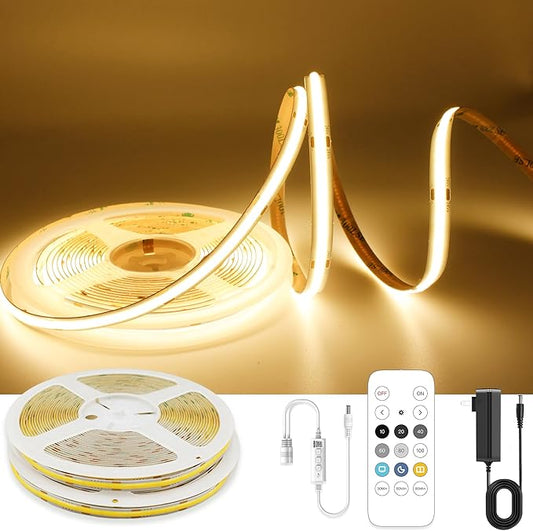 32.8ft COB LED Strip Light Warm White, High Bright LED Strips with 320LEDs, RF Remote and UL Power Supply, 3000K Dimmable LED Lights for Bedroom,Kitchen, DIY Home Decoration, 2 Rolls of 16.4ft