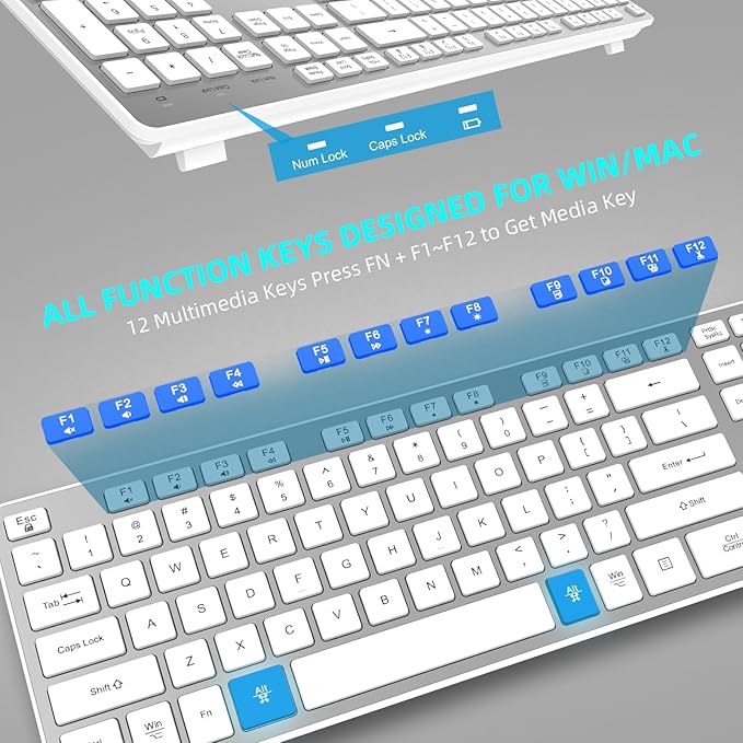 Slim Quiet Wireless Keyboard for Mac and Windows,Durable Flat Keyboard with Full Size Ultra Quiet Low-Profile Flat Keys, 2.4GHz Wireless for Mac,Windows 11/10/8/7/Vista,Microsoft & PC（Silver
