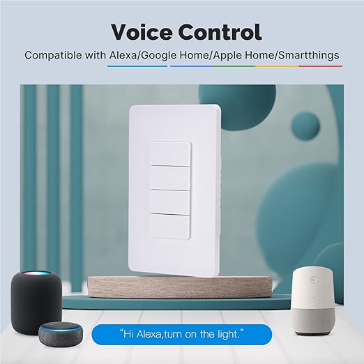 Matter WiFi Smart Light Switches, Netural Wire Required, 2.4GHz Single Pole Switch, Compatible with Alexa Assistant, Remote Control, Voice Control, No Hub Required (4 Way)