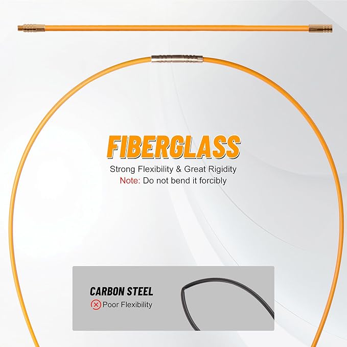 KOOTANS 22FT Fiberglass Electrical Wire Running Kit Wire Fishing Tools Fish Tape Wire Puller Through Wall Cable Snake Fish Rods Kit with Different Attachments