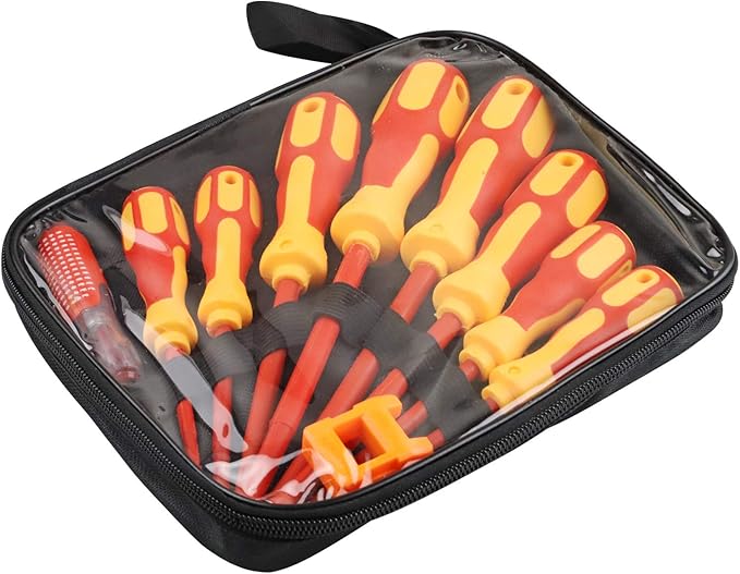 9 Piece 1000V Insulated Electrician Screwdrivers Set with Magnetic Tips, Slotted and Phillips Bits Non-Slip Grip, with 1 Test pen Electrical screwdriver set
