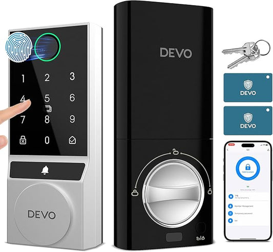 DEVO G3 Smart Lock,Fingerprint Door Lock, WiFi Smart Deadbolt, Keyless Entry Door Lock with Doorbell, APP Remote, Auto-Locks, Easy Install Front Door Locks, IP54 Waterproof(Sliver)