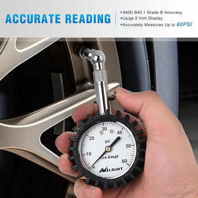 Nilight Tire Pressure Gauge 60PSI Heavy Duty Stainless Steel Air Chucks ANSI B40.1 Certified Large 2" Dial Wheel Service Checker for Truck Semi Truck ATV Motorhome Cars & RV Accessories