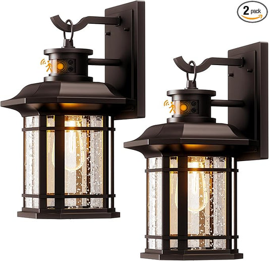 Motion Sensor Outdoor Lights 2 Pack, Brown Dusk to Dawn Outdoor Lighting, Exterior Light Fixtures with 3 Working Modes, Wall Mounted IP65 Waterproof Lights for House Porch Patio