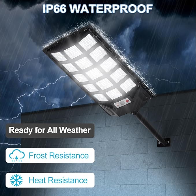 Solar Lights Outdoor,IP66 Waterproof Solar Street Lights with Motion Sensor & Remote,6500K Dusk to Dawn Flood Light for Parking Lot/Yard/Garden (4 Pack)