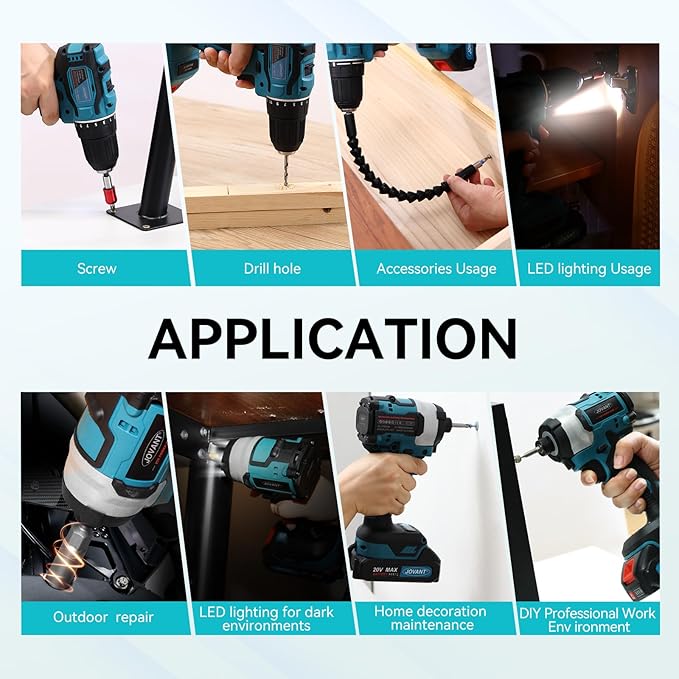 Cordless Drill and Impact Driver, Electric Drill and Impact Driver Combo Kit with 3/8-inch Electric Drill and 1/4-inch Impact Driver with 2 2A Batteries and 1 2.4A Charger