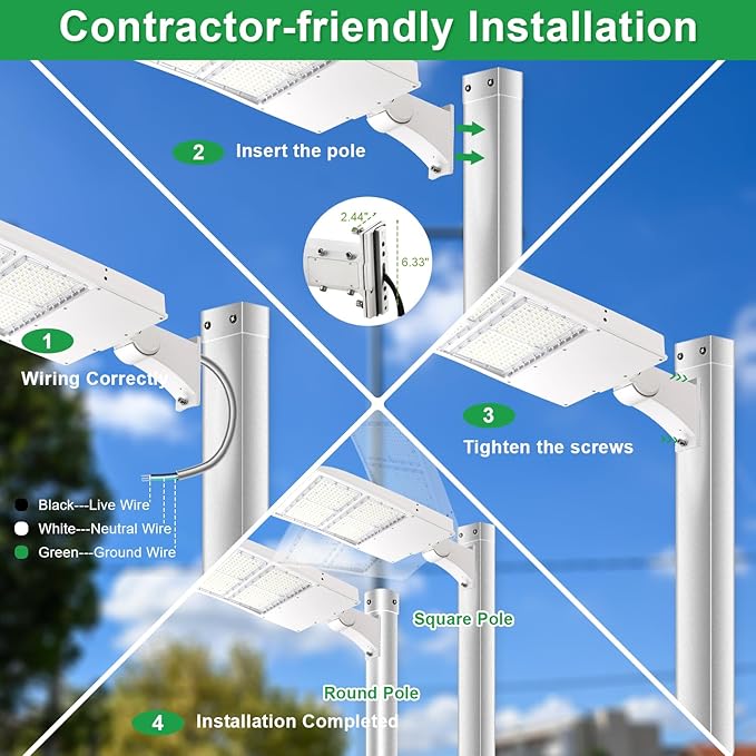 480V 150W LED Parking Lot Light, 5000K 21000LM(140lm/w) LED Shoebox Area Light - Direct Arm Mount, Dimmable Commercial Street Lighting, Surge Protection Built-in, AC277-480V UL DLC Listed