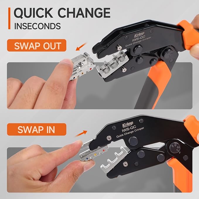 iCrimp Rachet Crimping Tool Set with Wire Stripper, Quick Change Jaws for Open Barrel Terminals, Insulated& Non-insulated Terminals, Solar Terminals, End Sleeves Ferrules- 8PCS included