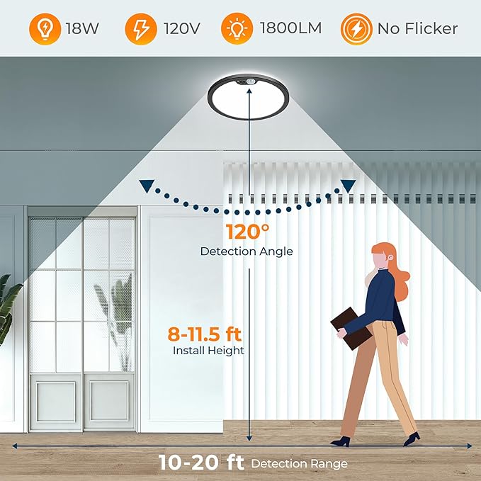 BLNAN Motion Sensor Ceiling Light Wired, 8.7 Inch 3000K 4000K 5000K Selectable LED Flush Mount Light Fixture, Motion Activated Light with Timer for Hallway Stair Walk-in Closet, Black Frame, 4 Pack