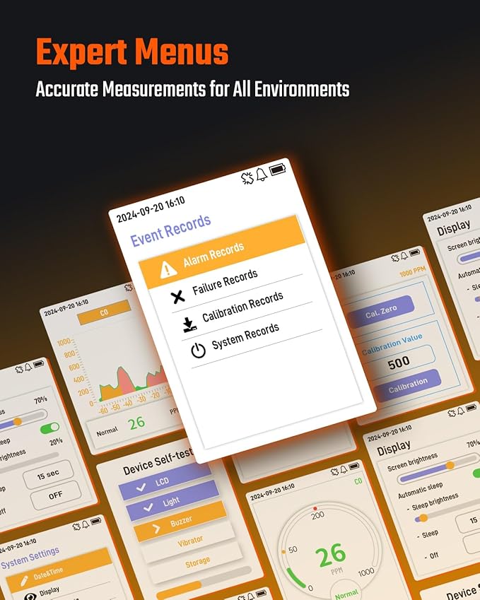 CT-580 Portable Carbon Monoxide Detector, Rechargeable CO Detector with Vibration, Visual & Audible Alarms, 0-1000PPM, TFT Color Display for Home, Camping, Travel, Industrial & Professional Use