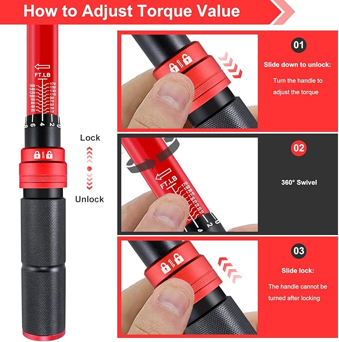 1/2-Inch Drive Click Torque Wrench,10-170FT.LB/13.6-230.5N/M & Dual-Direction, 72-Tooth Dual Range Scales Torque Wrench 1/2 Drive,Easy Use for Motorcycle,Car,etc