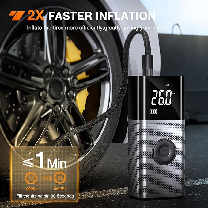 Nilight Tire Inflator Portable Air Compressor Rechargeable 12VDC 150PSI Cordless Battery Cigarette Powered 2X Faster Inflation Pump w/Digital Pressure Gauge for Car Motorcycle Bike