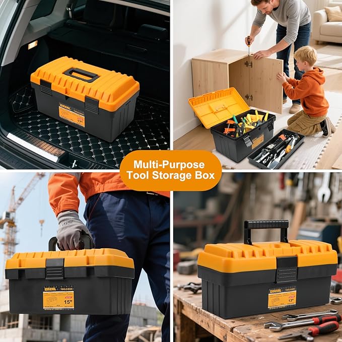 4-in-1 Toolbox Set – Stackable Tool Box Organizer with Removable Tray, Durable Tool Storage for DIY, Home Repair, Garage Tool Box, RV and Student Use (13/15/17/19 Inch)