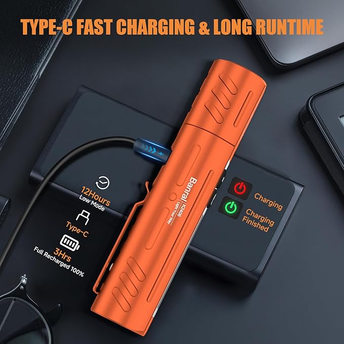 Rechargeable Tactical Flashlights High Lumens - Super Bright Small Powerful LED Magnetic USB C Flashlight, 8 Modes, Dual Button Waterproof Pocket Flash Light for Emergency, Car (2, Orange)