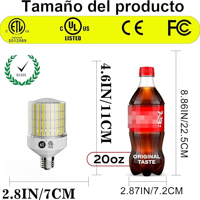 700W Equivalent 10500LM Corn Bulbs (1-Set) - 90% Energy Saving, IP65 Waterproof, E26/E39, 70W 3000K Warm, Warehouse High Bay Lights, ETL/FCC/ROHS/CE Certified, Not Dimmable