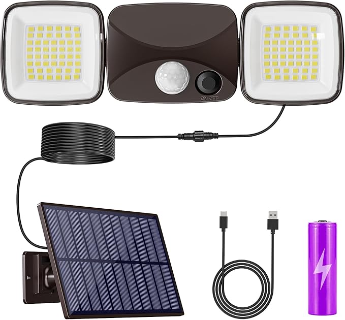 Ultra-Long Battery Life Solar Motion Lights Outdoor, USB & Solar Charging, Rechargeable Battery Operated Lights 3–5 Months Endurance, Perfect for Winter & Rainy Days, Yard, Patio, Backyard (1 Pack)