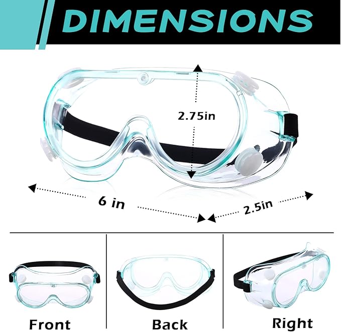 Yunsailing 30 Pack Protective Safety Goggles Clear Lab Over Glasses Anti Fog Eye Protection Goggles for Men Women(Clear Green)