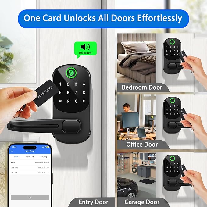 Smart Lock with Handle,Keyless Entry Door Lock,Digital Keypad Deadbolt with App Control, Fingerprint Unlock, PIN Code Unlock, Auto Locking,Smart Locks for Front Door/Exterior/Interior/Bedroom Doors