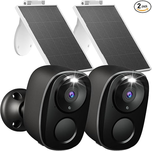 2K Security Cameras Wireless Outdoor,2Pc Solar Security Outdoor Cameras for Home Security with Spotlight & Siren Alarm, 2-Way Audio, Color Night Vision, AI Detection for Home Security, Works/Alexa