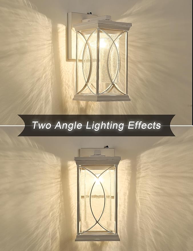 White Outdoor Sconce Dusk to Dawn Exterior Light Fixtures Wall Mount Porch Light Modern Outdoor Wall Light Aluminum with Crack-Like Glass IP65 Waterproof Outside Coach Light for House