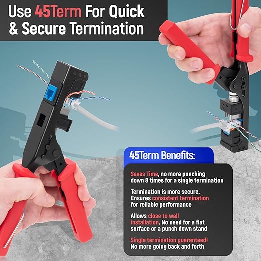 Everest easyJACK - 45° Angled Speed Termination Keystone Tool Set - with 20-Pack of RJ45 Cat6 Keystone Jacks in Orange (Slim Profile Design) - Time Saver Network Punch Down Tool Cat6