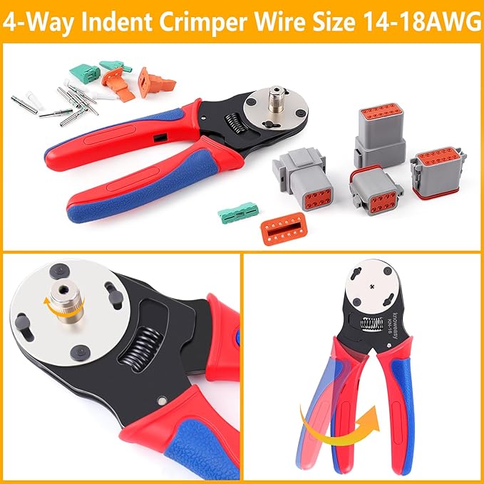 Knoweasy 338pcs DT Deutsch Connector Kit - 2/3/4/6/8/12 Pin Connectors, Deutsch Crimping Tool, Removal Tool, Waterproof Automotive Electrical Connector