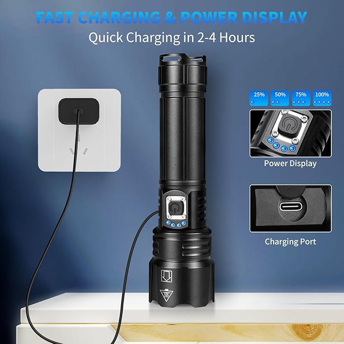 Rechargeable Flashlights High Lumens, 90000 Lumen Super Bright Led Flashlight with 5 Modes & 12H Long Runtime, Powerful Handheld Flash Light for Home Camping, IPX6 Waterproof 2Pack Flashlights