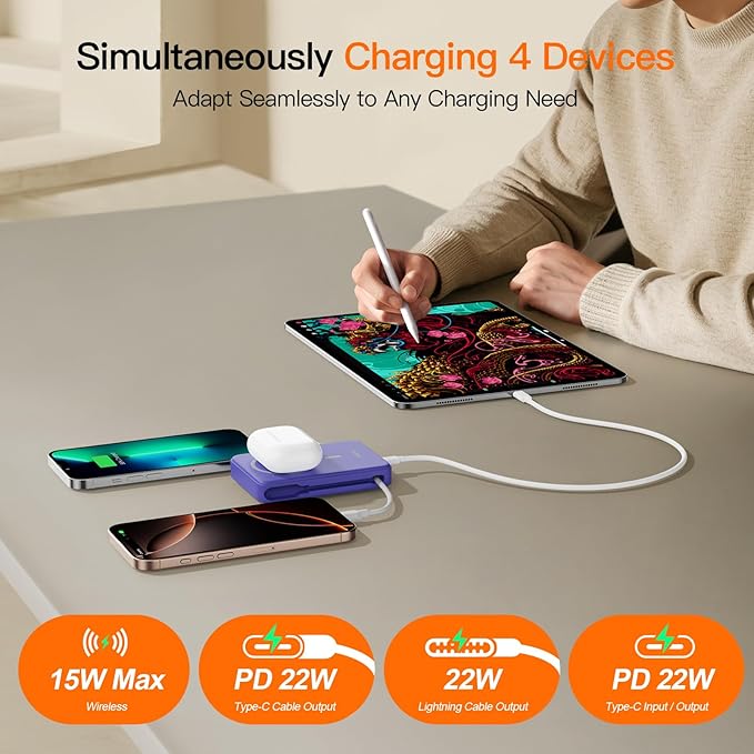 2025 Latest Portable Charger, 16800mAh Magnetic 15W Wireless Power Bank with 2 Built in Cables, LED Display Battery Pack Travel Essentials for iPhone 17/16/15/14/13/12/Pro/Mini/Pro Max