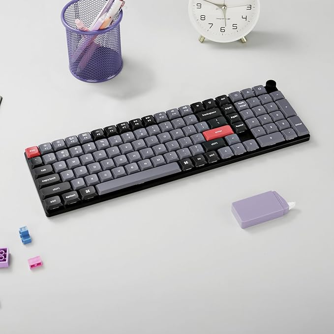 Keychron K17 Pro QMK/VIA Low-Profile Custom Wireless Mechanical Keyboard 96% Layout Programmable Knob Bluetooth/Wired White Backlight Compatible with Mac Windows Linux