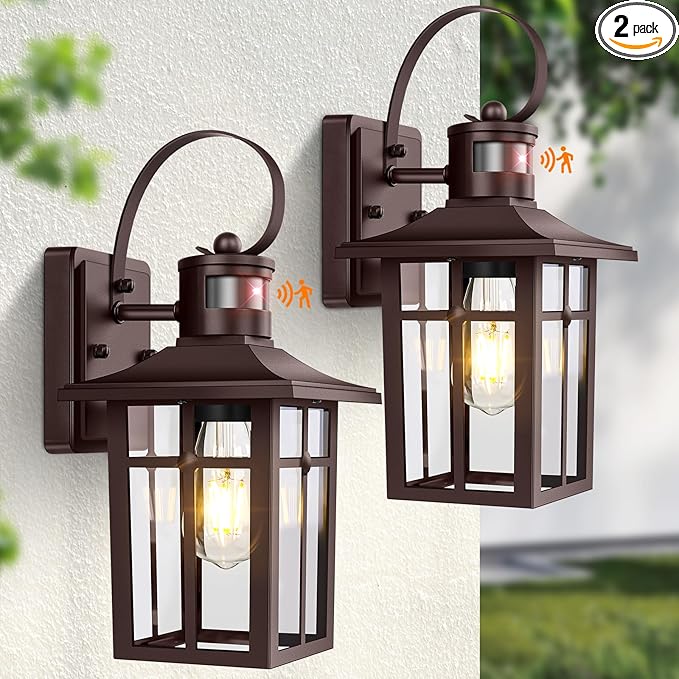Bronze Porch Light 2-Pack, Motion Sensor Outdoor Lights, Aluminum Waterproof Outdoor Modern Wall Sconces, ETL Listed Dusk to Dawn Exterior Light Fixture for House, Garage, Porch, Front Door