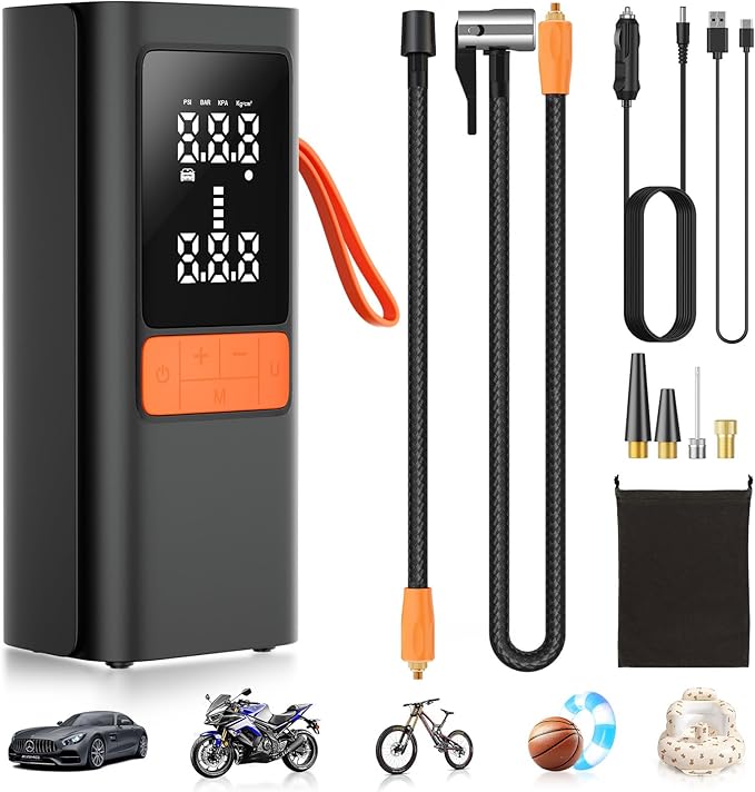 Tire Inflator Portable Air Compressor, 150PSI&12V DC Air Pump for Car Tires, Portable Tire Inflator with LED Light/Digital Pressure Gauge/Auto Shut-off,3x Faster Inflate/Deflate for Car,Moto,Bike,Ball