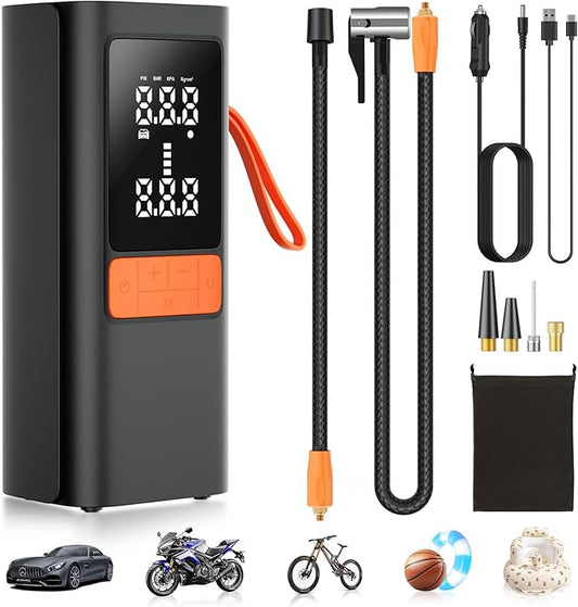 Tire Inflator Portable Air Compressor, 150PSI&12V DC Air Pump for Car Tires, Portable Tire Inflator with LED Light/Digital Pressure Gauge/Auto Shut-off,3x Faster Inflate/Deflate for Car,Moto,Bike,Ball