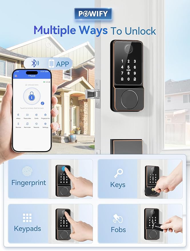 Keyless Entry Door Lock with Handle, APP Control Smart Front Set, Keypad Door with Handle, Keypad Deadbolt Auto Lock, Easy to Install, Bluetooth, Oil Rubbed Bronze