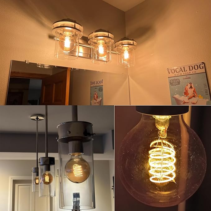 Leools Vintage LED Spiral Filament Bulb G125 Dimmable Flick-Free 6W CRI95 LED Edison Globe Light Bulb E26 Base,Amber Glass,Warm White,2200K, 500LM(60W Equivalent), Pack of 1