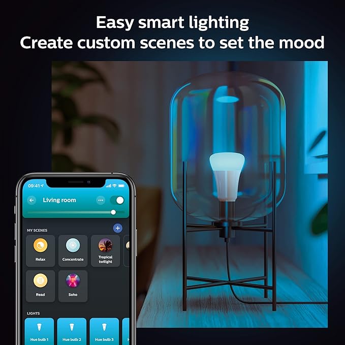 Philips Hue Smart 60W A19 LED Bulb - White and Color Ambiance Color-Changing Light - 2 Pack - 800LM - E26 - Indoor - Control with Hue App - Works with Alexa, Google Assistant and Apple Homekit