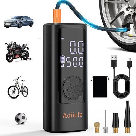 Tire Inflator Portable Air Compressor,150 PSI Mini Rechargeable Cordless Electric Air Pump with Auto-off for Car Tires,Motorcycle, Bicycle, Balls with Digital Pressure Gauge,LED Light