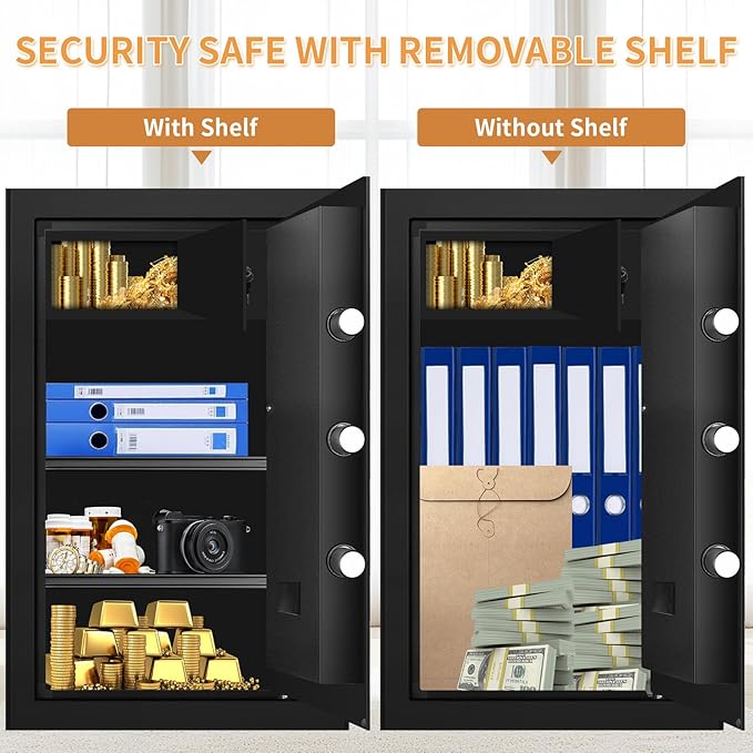 6.1 Cu ft Extra Large Home Safes Fireproof Waterproof, Money Safes, Fire Safe Box With Digital Keypad & Lock Box and Led Light, Fireproof Box for Home Documents Money Valuables