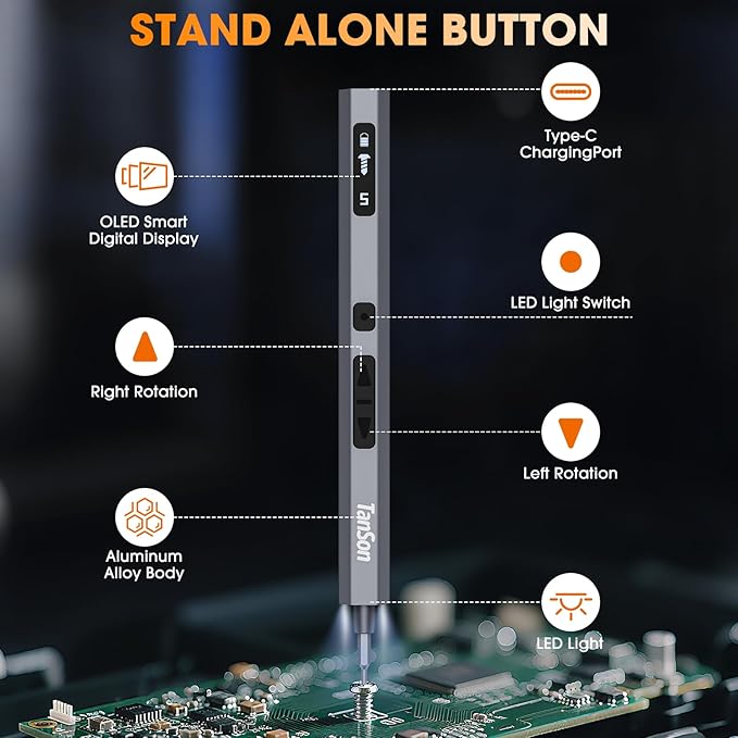 TanSon Mini Electric Screwdriver Set,3.7V Precision Screwdriver Set 66 in 1 Magnetic Drill,HD Display,5 Torque Settings,4 LED Lights, Portable Repair Tool Kit for Computer,Phone, Watch,Camer,Glasses