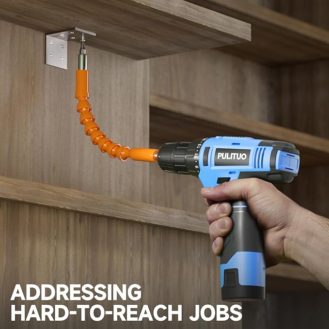 PULITUO 12V Blue Cordless Drill Set - Power Drill Kit with Battery and Charger, 3/8-Inch Keyless Chuck, Built-in LED, 21+1 Torque Setting