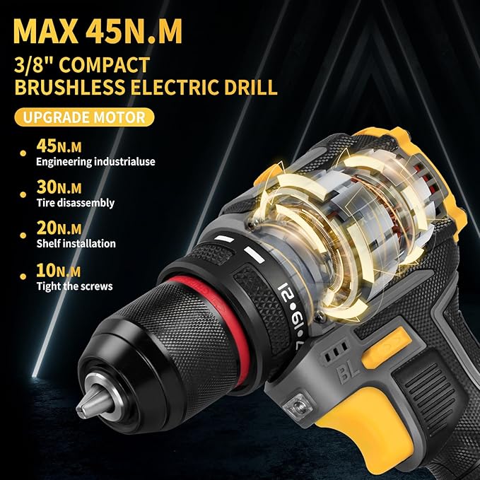 Cordless Drill Tool Set, 18V Brushless Compact Power Drill Kit with 2 Battery, 120 PCS Household Tool Kit with Driver Taladro, Men Electric Taladros Inalámbricos for Daily Home Repair