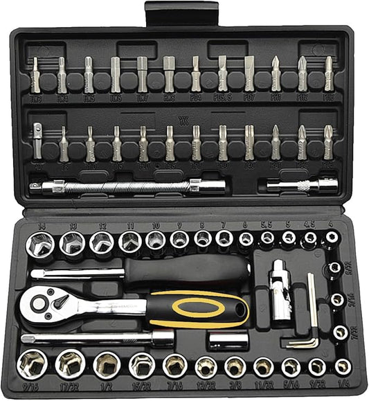 Socket Wrench Set, 62PCS 1/4" Ratcheting Wrench Set With 72 Tooth count Ratchet, SAE & Metric From 5/32" - 9/16 ", 4mm - 14mm,tool Set For home And car,motorcycle,bike Repair