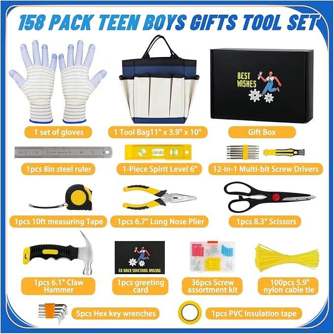 Gifts for Teen Boys, Christmas Gifts for Him 10 11 12 13 14 15 16 17 18 Year Old, Teenage Tween Boy Birthday Gifts Ideas for Son Boyfriend Husband Unique Housewarming Hand Tool Set