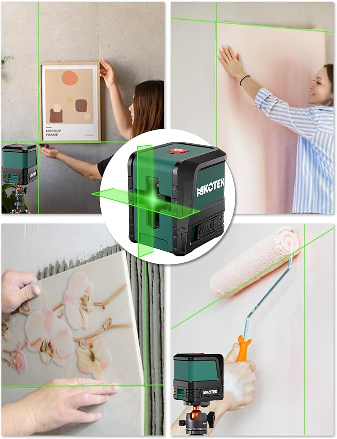 Laser Level, Self-leveling Green Line Laser With Horizontal and Vertical Lines for Construction and Picture Hanging, Battery Included